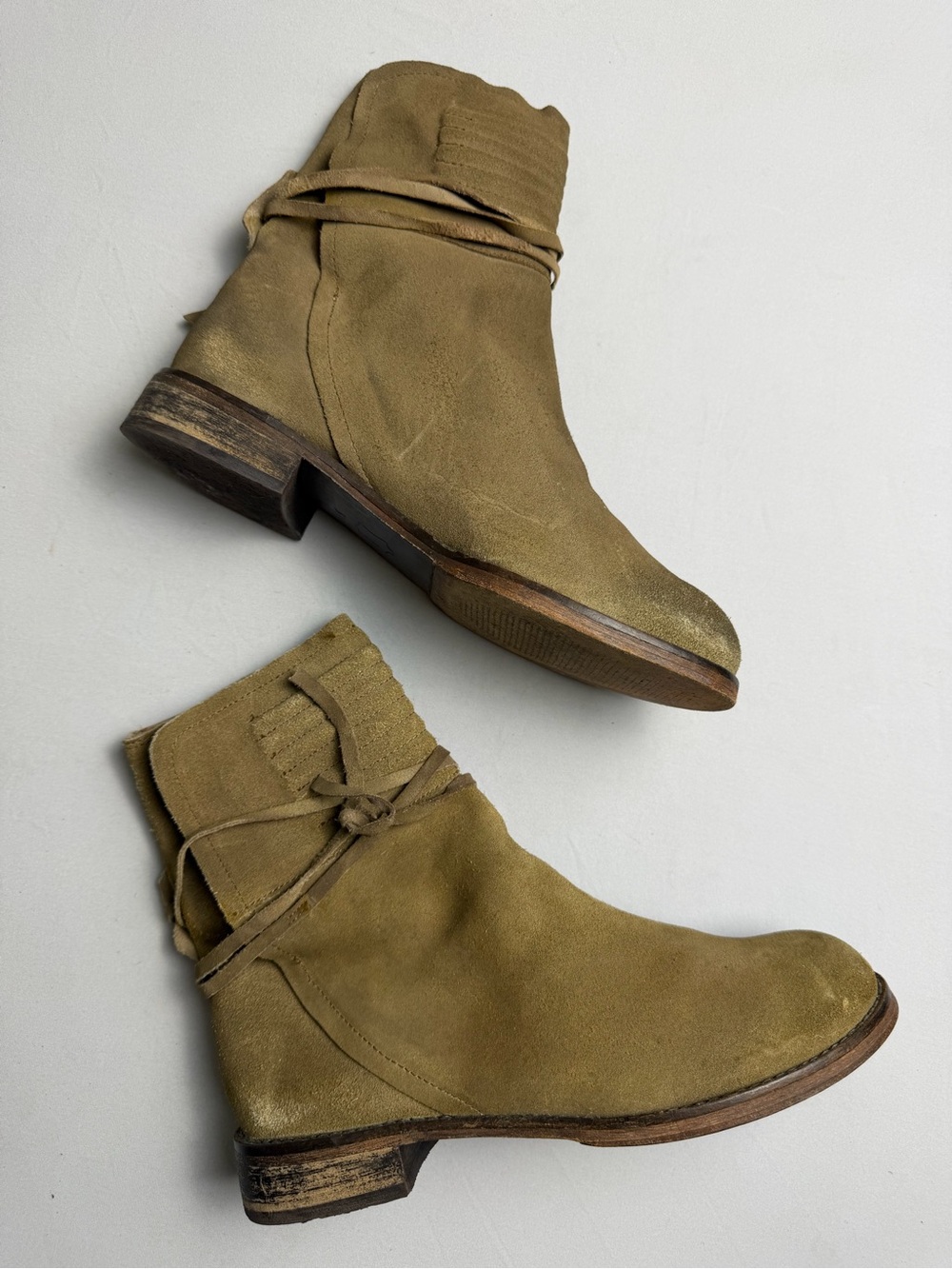 Free People Cambridge Suede Bootie pull on ankle wrap tie size 37 / 7